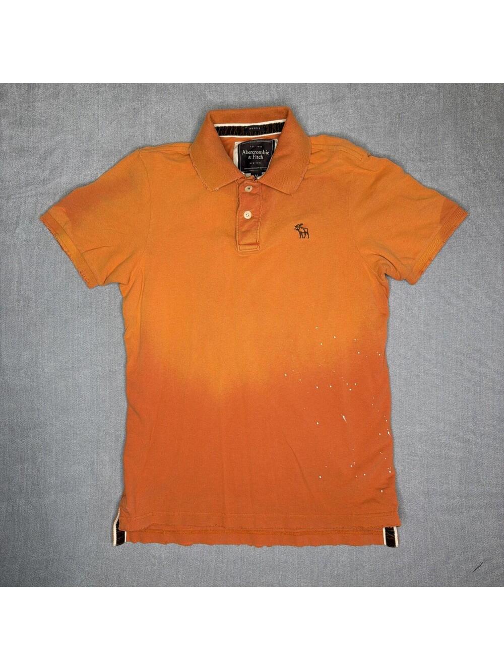 Vintage Abercrombie & Fitch Muscle Polo Shirt Medium Orange Distressed Fade